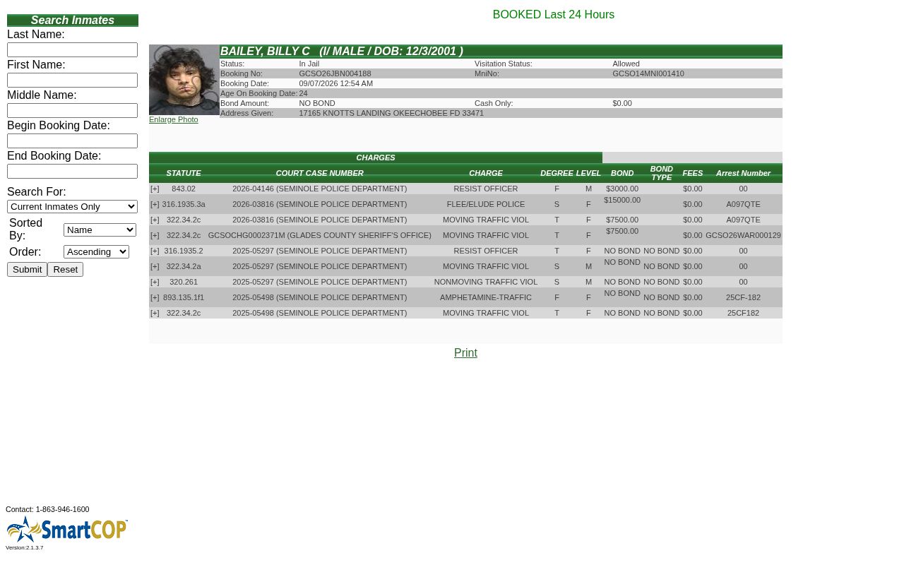 Glades County recent arrests SmartWEB jail search