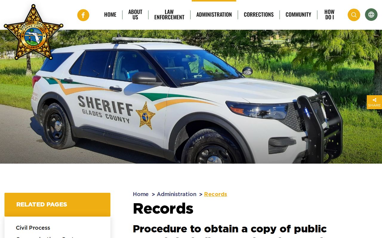Glades County arrest records request instructions