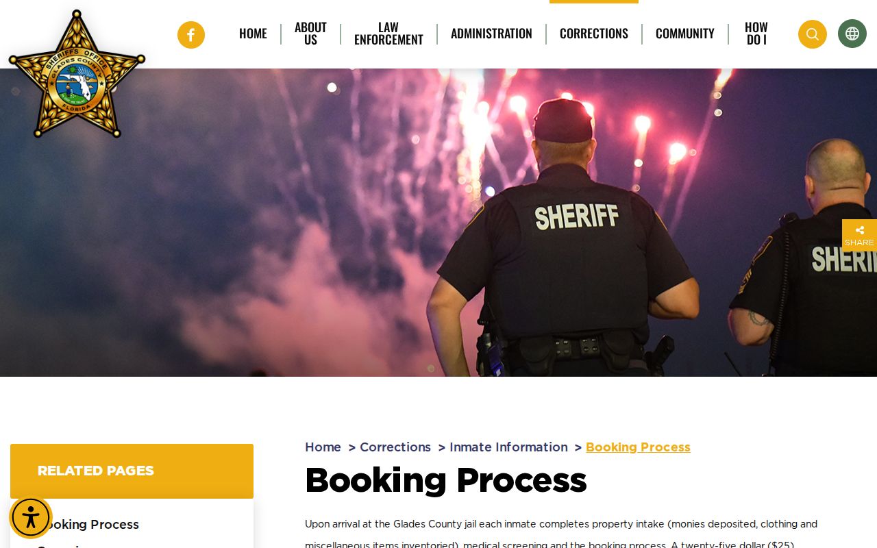 Glades County Jail arrest booking process information