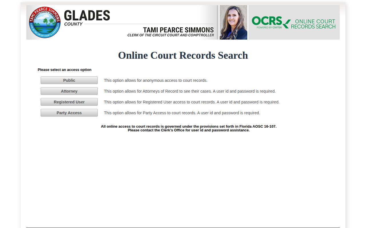 Glades County arrest court record search